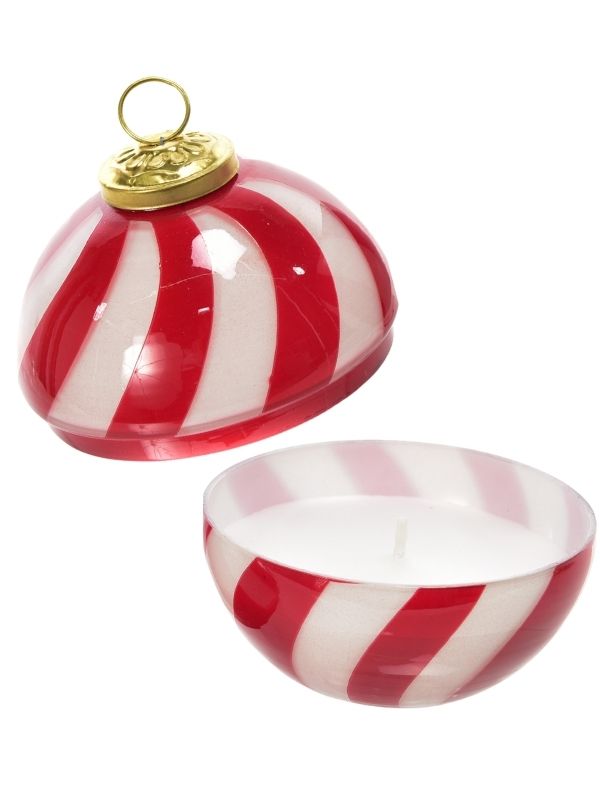 Candela Natalizia In Vetro A Forma Di Pallina Bianca E Rossa 10X10Cm