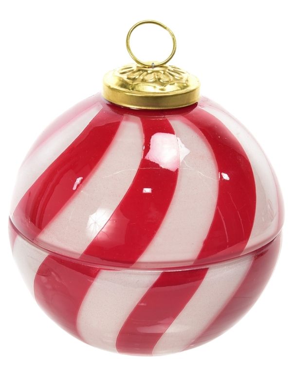 Candela Natalizia In Vetro A Forma Di Pallina Bianca E Rossa 10X10Cm