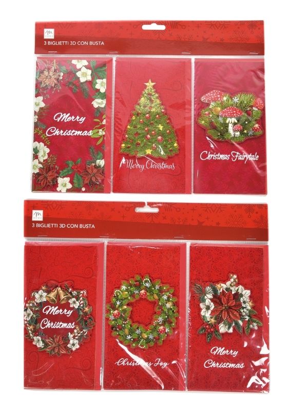 Weihnachtskarten 3 Stück 3D Mit Papierumschlag 10X19Cm - Sortiert