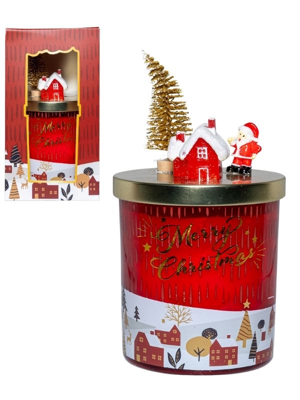 Candela Natalizia Alla Vaniglia E Frutti Rossi Con Coperchio Decorato 220G