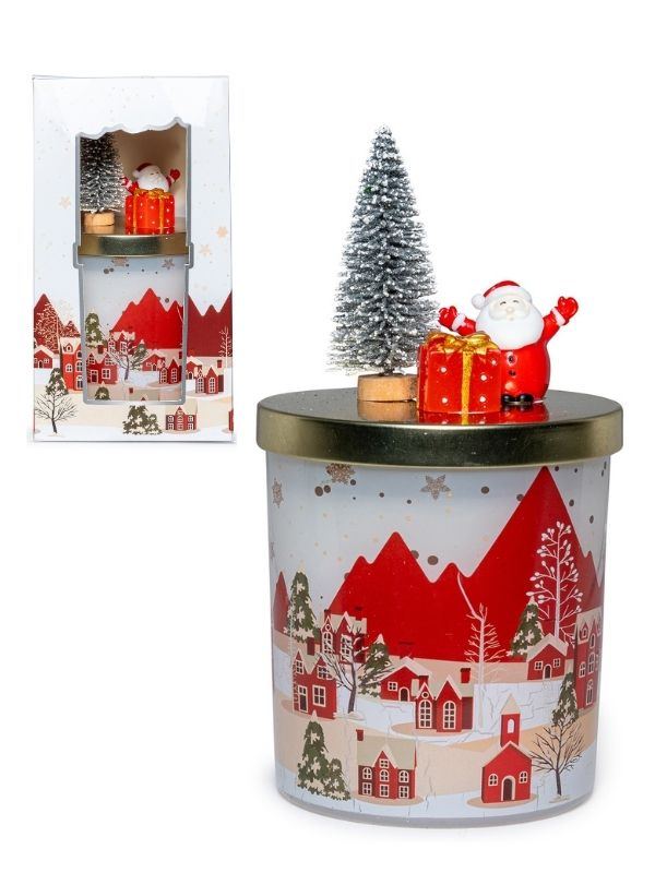 Candela Natalizia Alla Vaniglia E Frutti Rossi Con Coperchio Decorato 220G