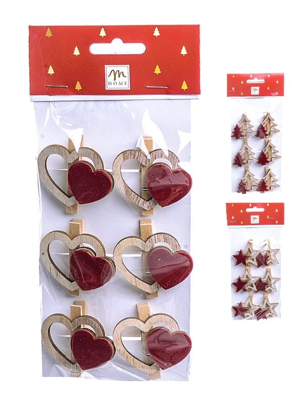 Weihnachtsgeschenkartikel 6 Holzklammern 5X5Cm - Sortiert