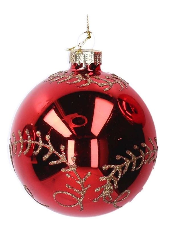 Weihnachtskugel Aus Glas Rot Mit Goldverzierungen 8Cm