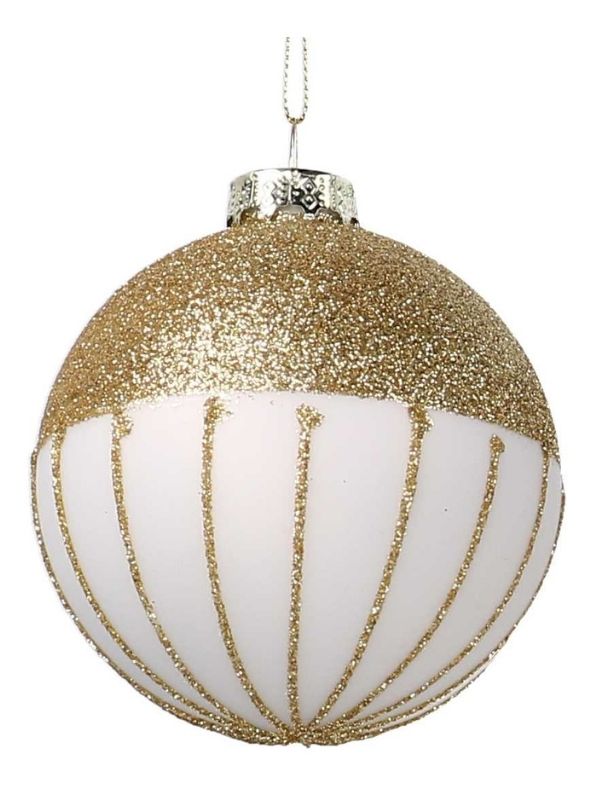 Weihnachtskugel Aus Glas Weiß Und Goldener Glitzer 8Cm