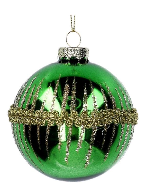 Weihnachtskugel Aus Glas Grün Und Gold 8Cm
