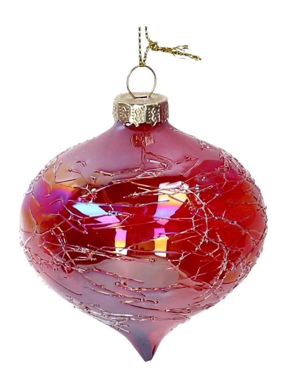 Weihnachtskugel Aus Glas Tropfenförmig, Rot Perlmuttfarben 8Cm