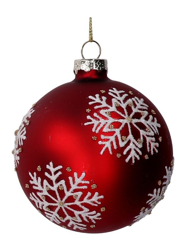 Weihnachtskugel Aus Glas Rot Mit Schneeflocken 8Cm