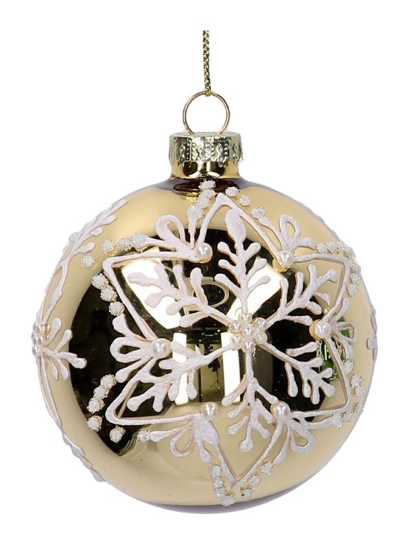 Weihnachtskugel Aus Glas Gold Mit Schneeflocken 8Cm