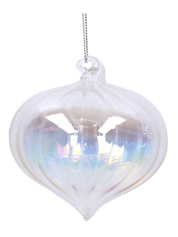 Weihnachtskugel Aus Glas Silberner Schillernder Tropfen 8Cm