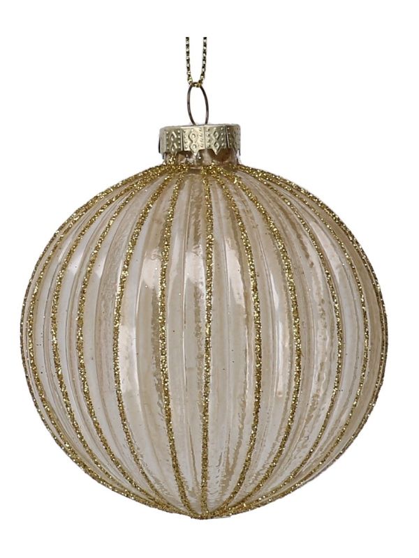 Weihnachtskugel Aus Glas Gold Mit Glitzerstreifen 8Cm