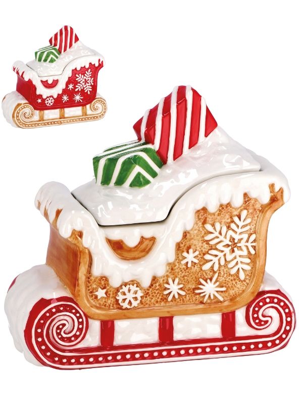 Accessorio Natalizio Portaoggetti In Ceramica A Forma Di Slitta 24X12X23Cm - Assortito