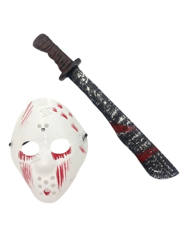 Halloween-Accessoire 50Cm Langes Messer Und 24X20Cm Große Maske 