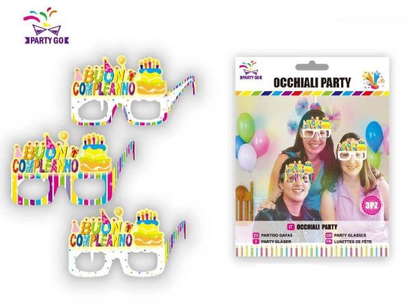 Kit Occhiali Party Buon Compleanno 3 Pezzi