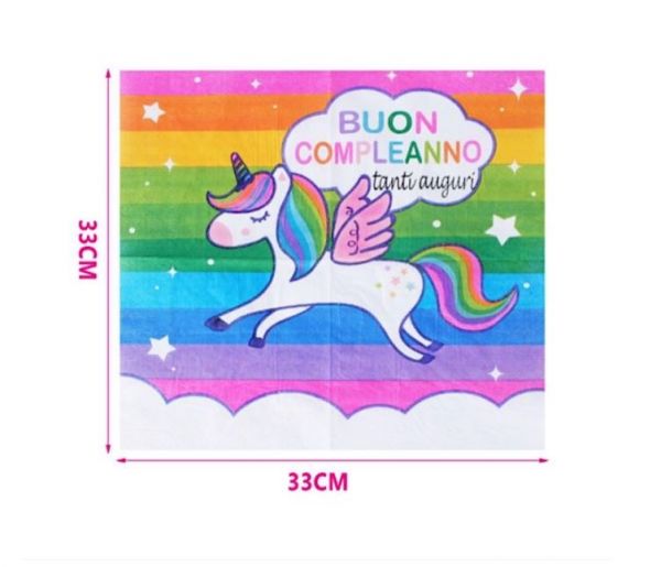 Party Unicorno Color Tovaglioli in Carta 33x33 cm 10 Pezzi