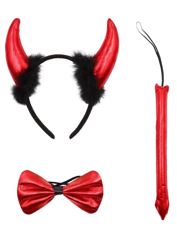 Halloween-Accessoire Teufel-Set Mit Haarreif, Fliege Und Schwanz 