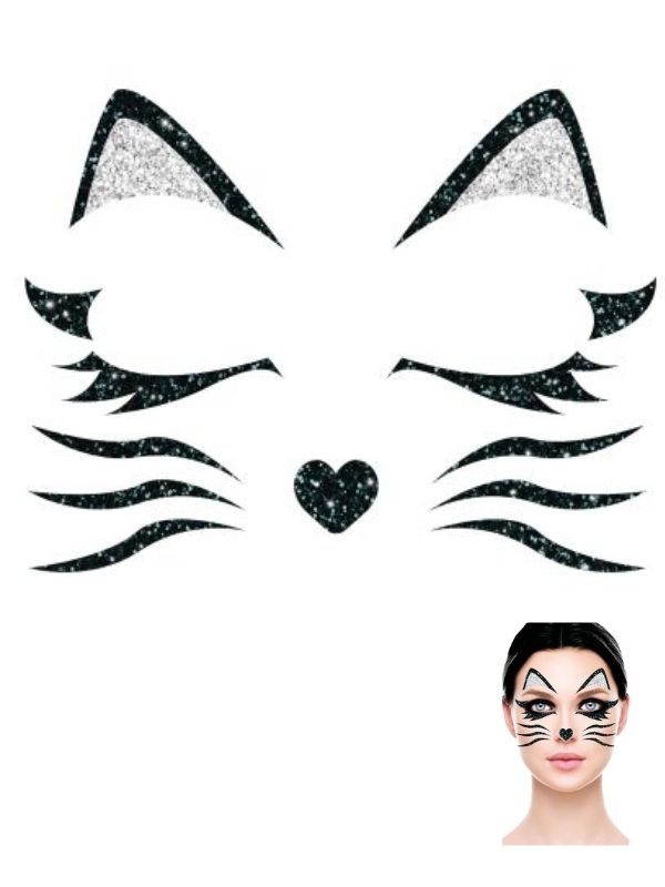 Accessorio Halloween Decoro Viso Glitter Gatto 