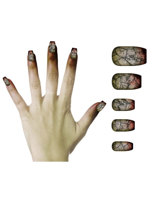 Accessorio Halloween Set 12 Unghie Finte Zombie Con Colla 