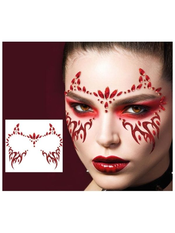 Accessorio Halloween Adesivi Viso Con Brillantini Diavolo 