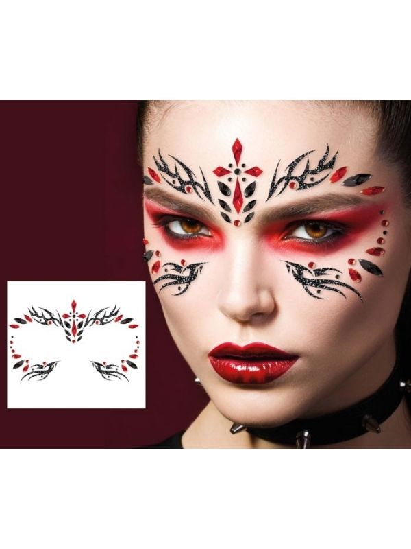 Accessorio Halloween Adesivi Viso Con Brillantini Diavolo 