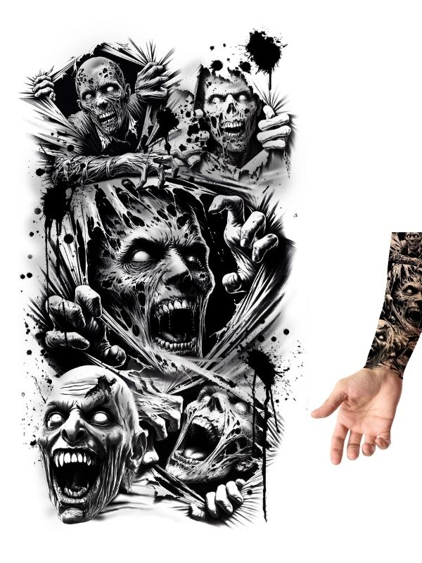 Accessorio Halloween Tatuaggio Per Braccio Con Zombie 14X30Cm