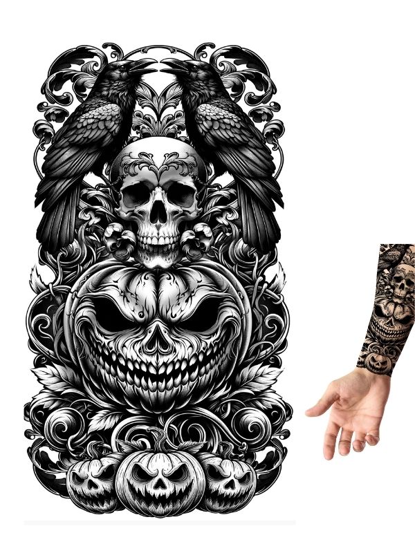 Accessorio Halloween Tatuaggio Per Braccio Con Zucche 14X30Cm