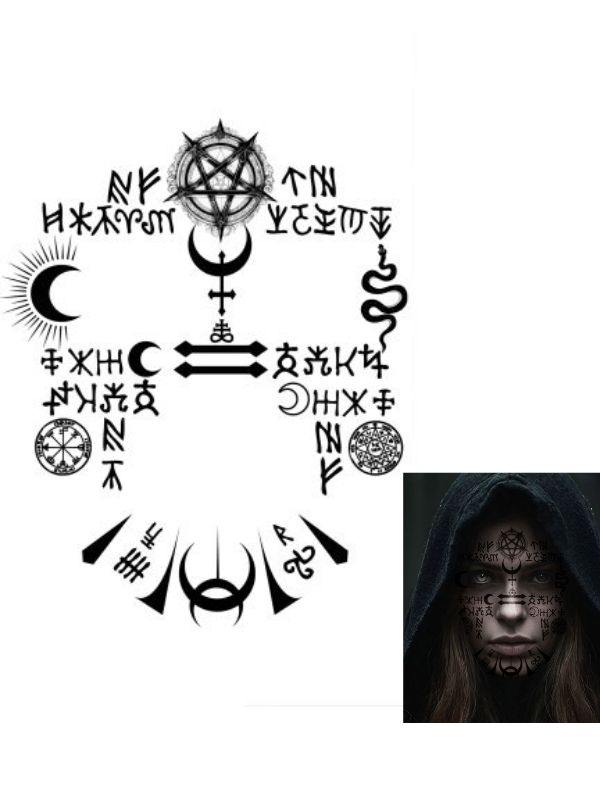 Accessorio Halloween Tatuaggio Finto Per Viso Con Rune 