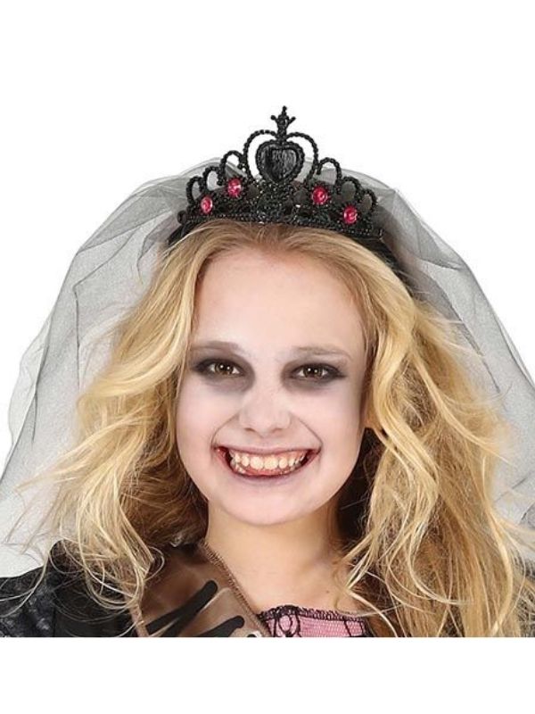 Accessorio Halloween Corona Nera Con Velo 