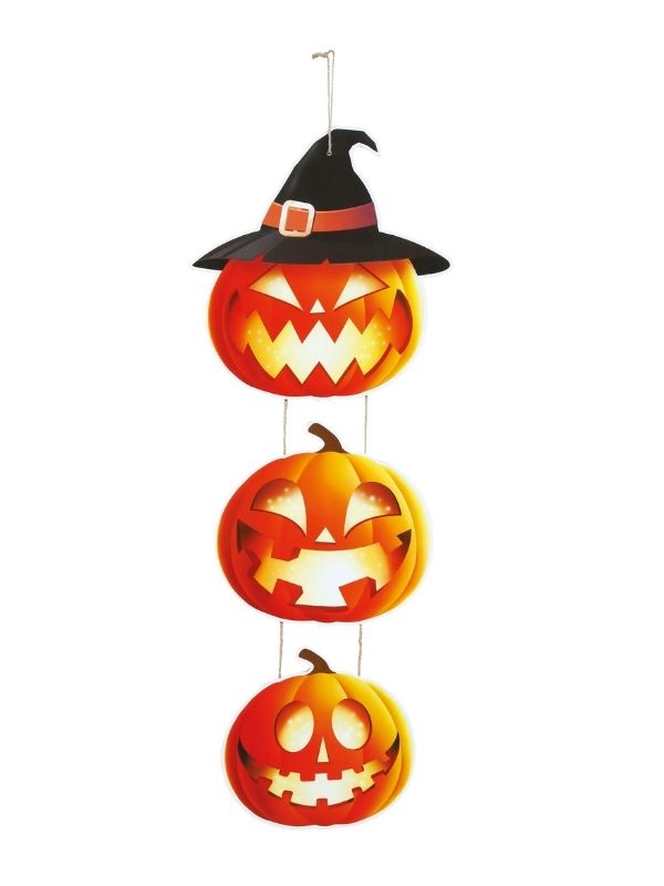Deco Halloween Da Appendere Alla Porta Con Zucche In Legno 64Cm