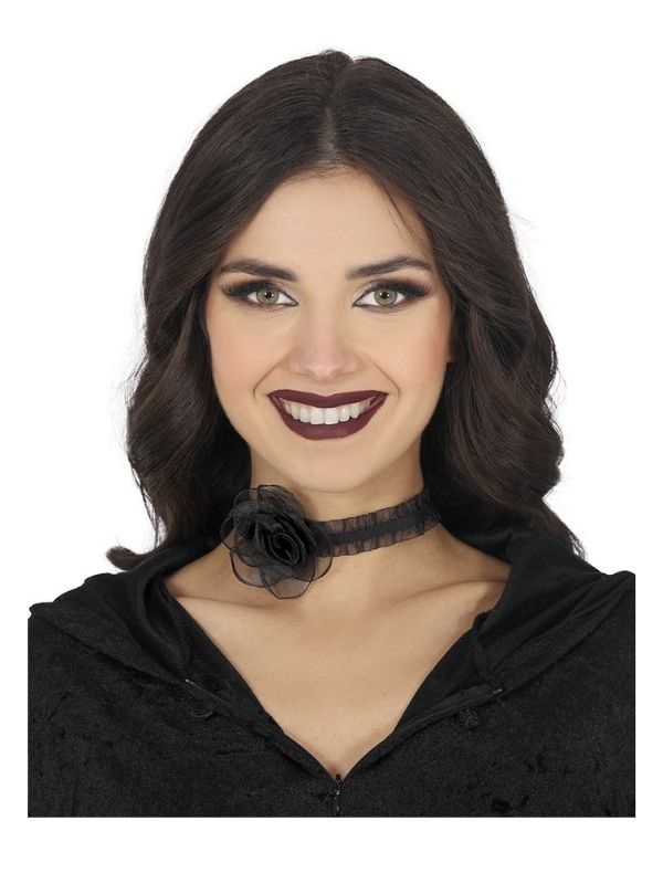 Accessorio Halloween Girocollo Con Rosa Nera 