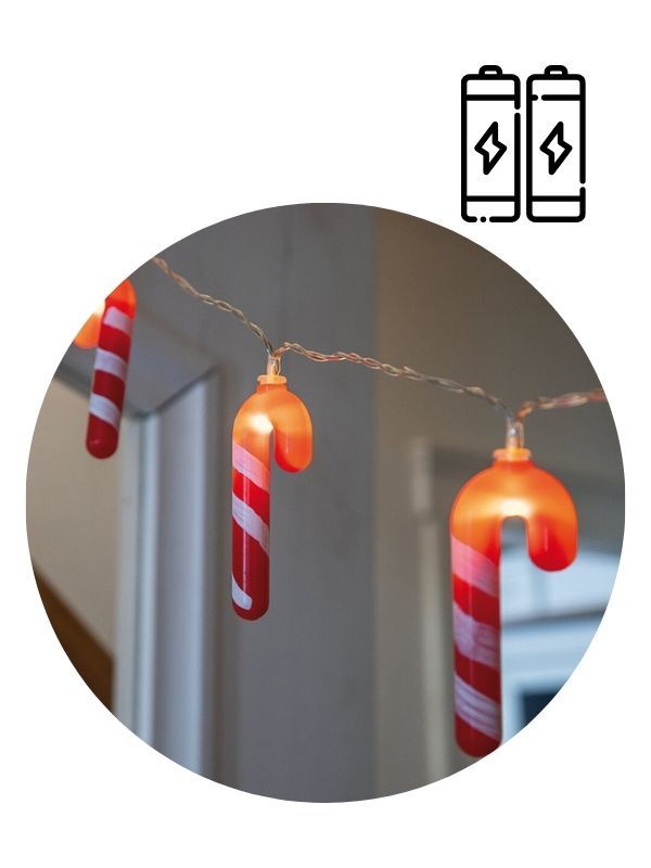 Mini Luci Led Bianco Caldo A Batteria Candy Canes 10 LED 1.35M