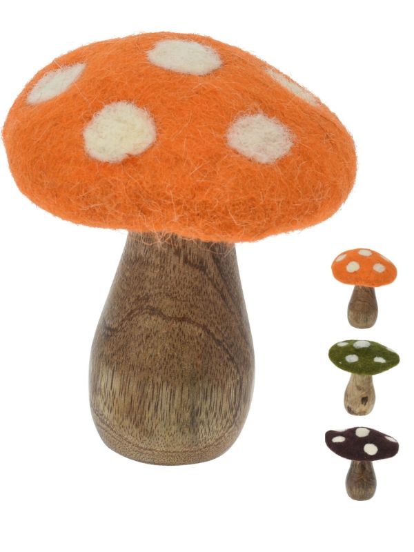 Décoration Automnale Champignon En Bois Et Feutre 12X11Cm - Assorti