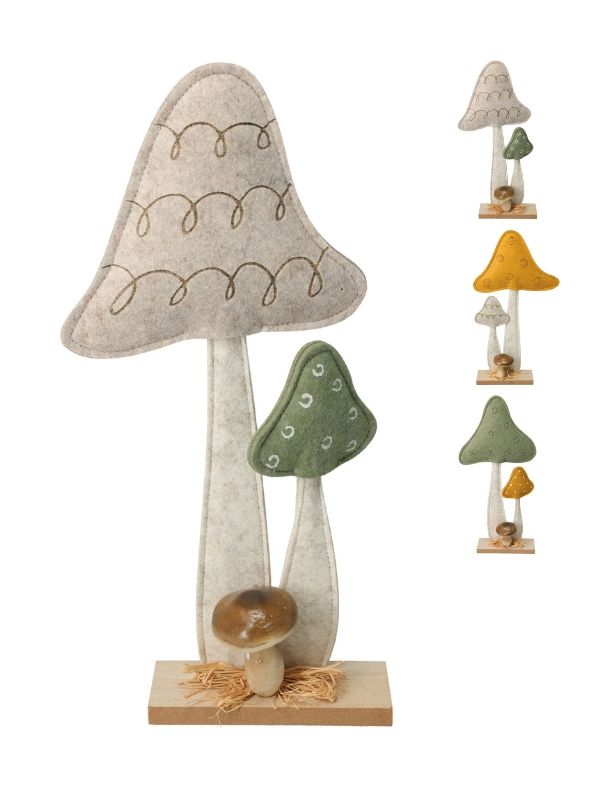 Décoration Automnale Champignon En Feutre Et Bois 36Cm - Assorti