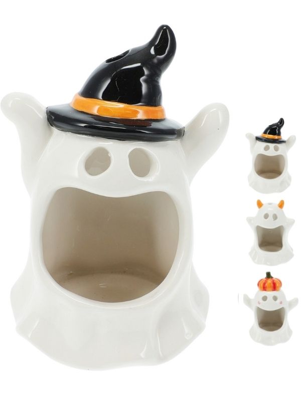 Déco Halloween Per La Casa Porta Tealight Fantasma In Ceramica 15Cm - Assortito