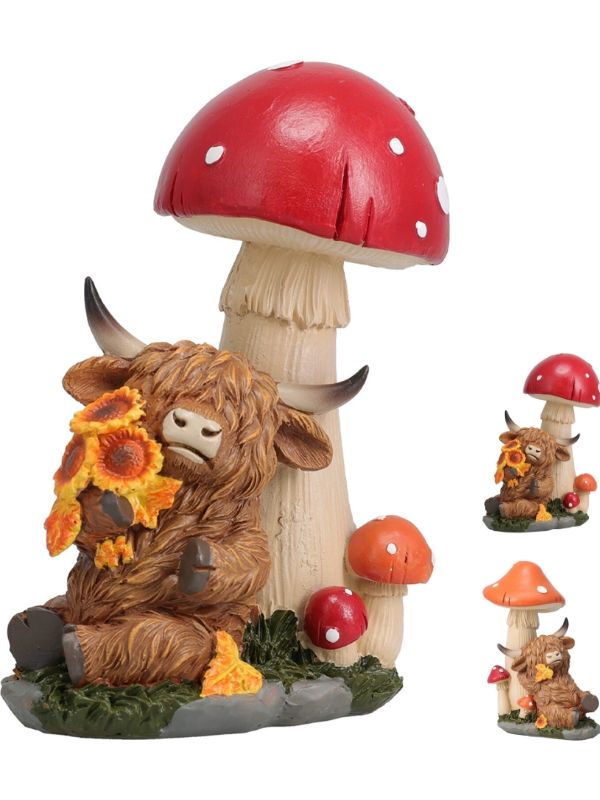 Décoration Automnale Vache En Résine Avec Champignon 17Cm - Assorti