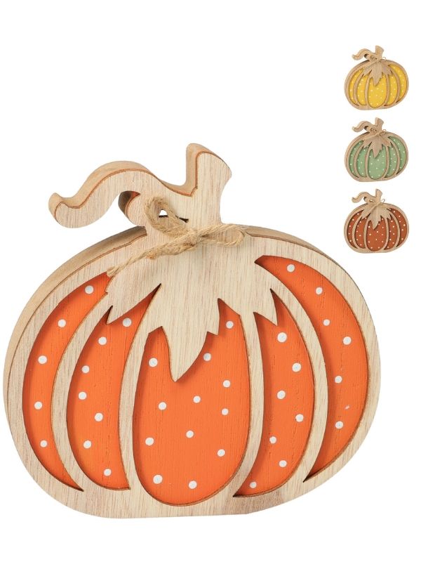 Décoration Automnale Citrouille En Bois 14Cm - Assorti