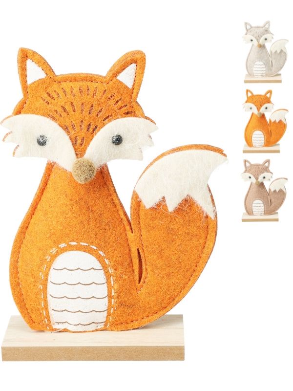 Décoration Automnale Renard En Bois Et Feutre 12X16Cm - Assorti