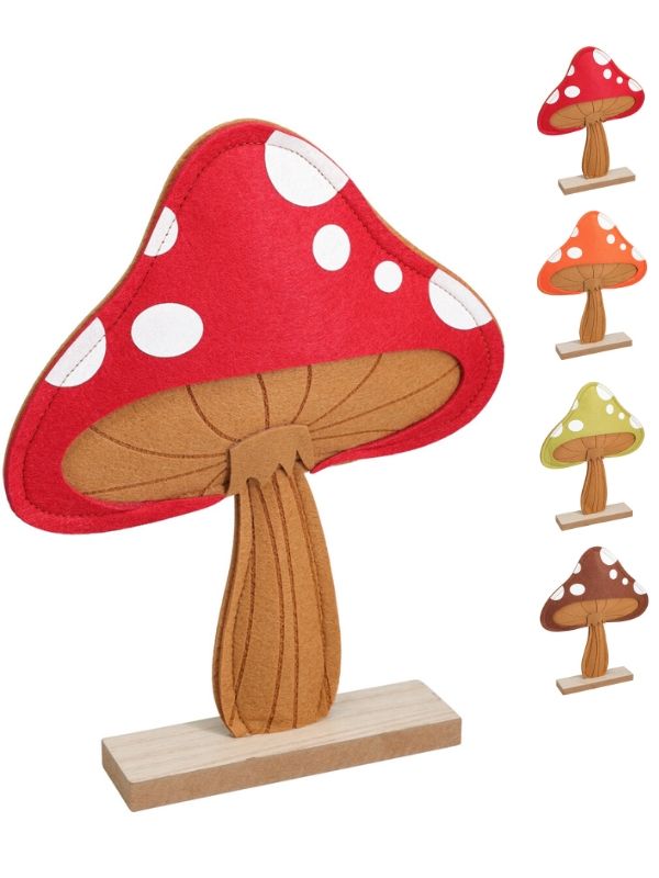 Décoration Automnale Champignon En Feutre Et Bois 32Cm - Assorti