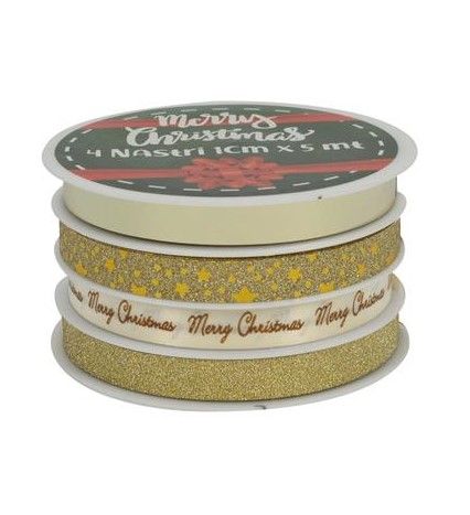 Nastri per Pacchi Natalizi Oro 4 pz 1CM X5MT