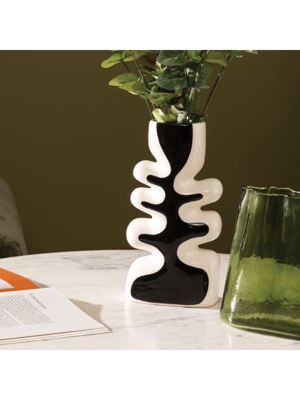 Vase Deco Twisted Lime En Céramique Noir Et Blanc 28Cm