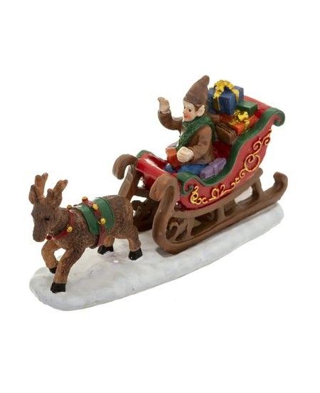 Figura Con Slitta Per Villaggio - Decorazione Natalizia