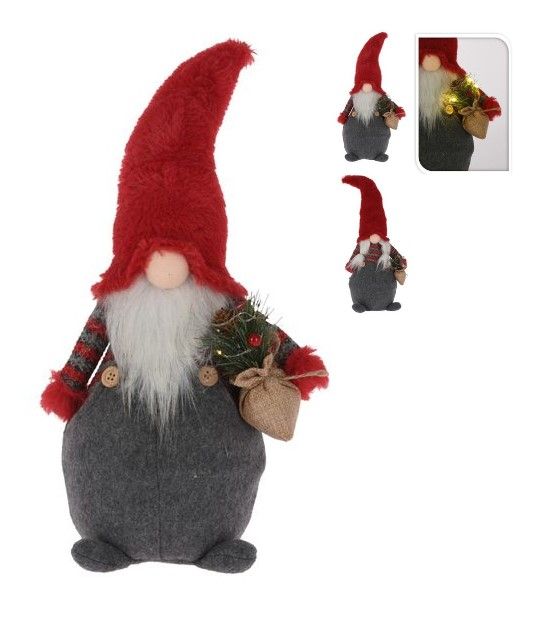 Roter Weihnachts-Plüschzwerg 46Cm - Mit LED-Lichtern