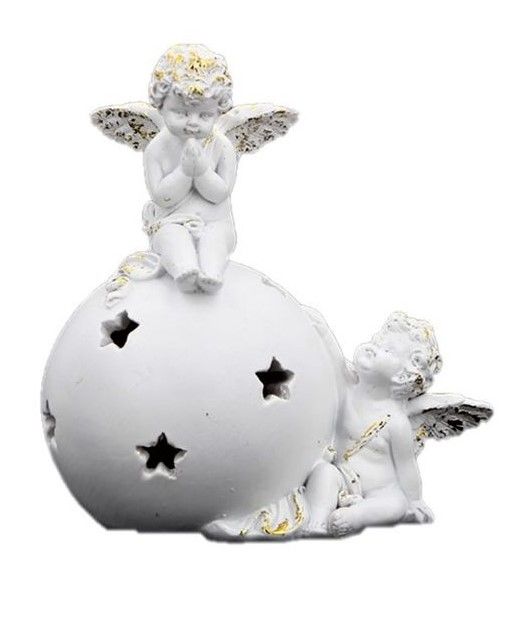 Angioletto Seduto Su Sfera Con Luci LED 13X8,3X13,5Cm - Decorazione Natalizia