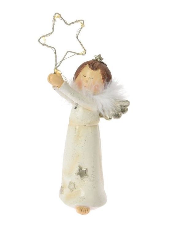 Harz Engel Mit LED Stern 20Cm - Weihnachtsdekoration