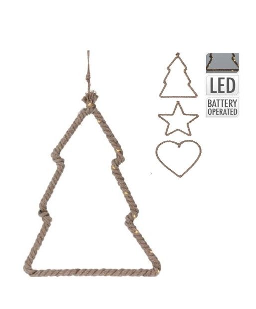Jutefigur Mit LED-Leuchten Zum Aufhängen 40Cm - Weihnachtsdekoration