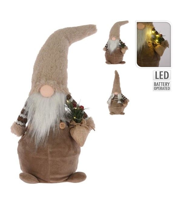 Gnomo Di Natale In Peluche Marrone 46Cm - Con Luci LED
