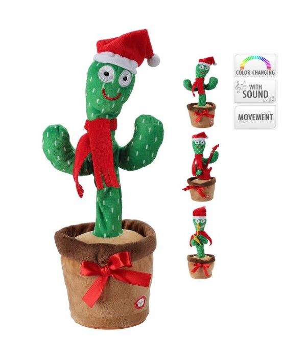 Cactus Di Natale Con Suono E Movimento 35Cm - Decorazione Natalizia