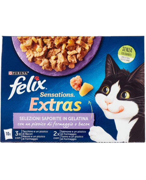 FELIX Sensations Extra Gelatina Tacchino E Manzo, Salmone E Tonno 10X85G