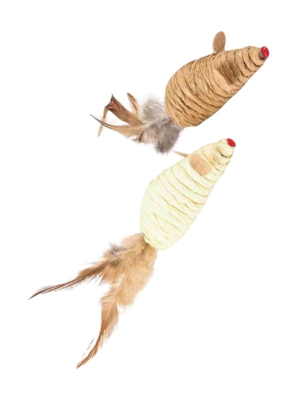 Jouet Pour Chat 2 Souris Corde Avec Plumes 7Cm