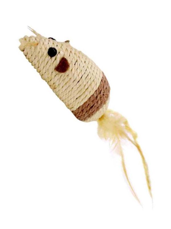 Jouet Pour Chat Corde Souris Avec Plumes 10Cm