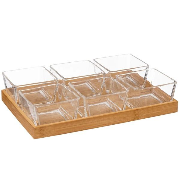 Set Apéritif Avec 6 Coupes En Verre Et Plateau 28.50X19.50X5.50Cm
